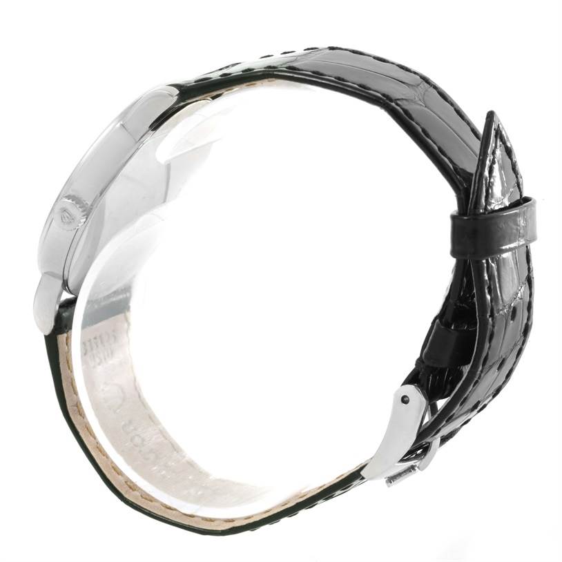 The image shows the side profile of a Rolex Cellini 5115 White Gold Silver Dial 5115 White Gold Silver Dial watch highlighting its strap and buckle.