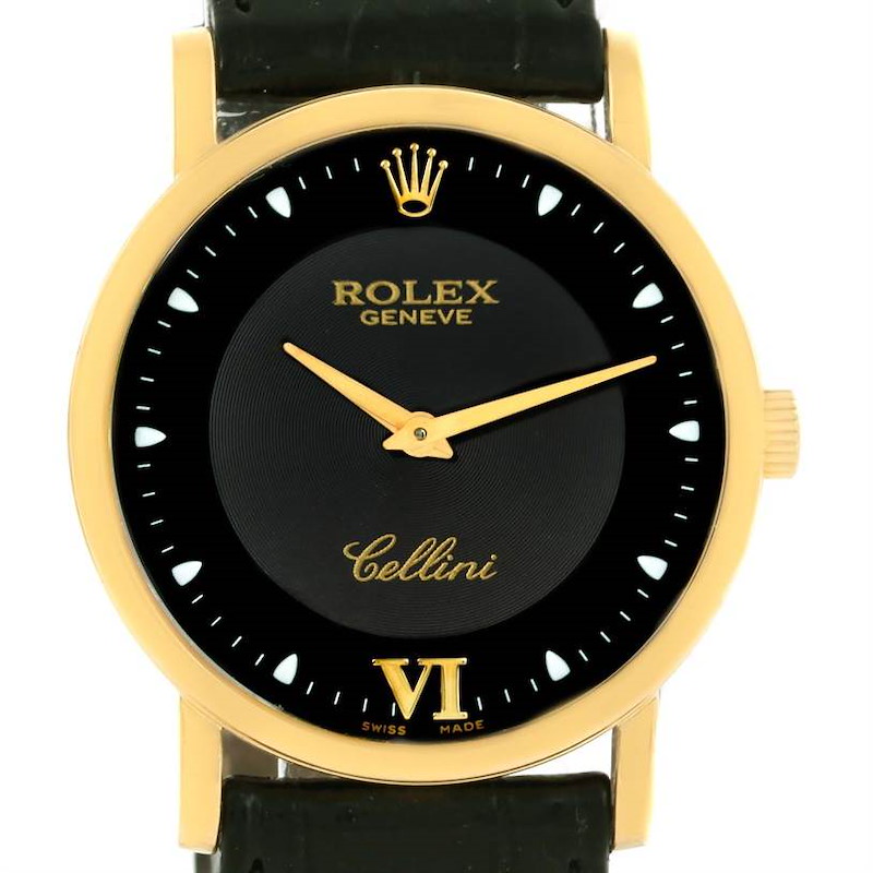 Rolex Cellini Classic 18K Yellow Gold Black Dial Mechanical Watch 5115 SwissWatchExpo