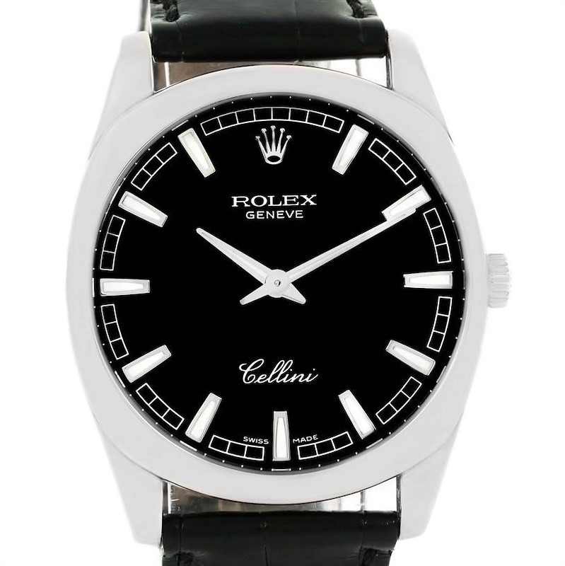 Rolex Cellini Danaos 18k White Gold Black Baton Dial Mens Watch 4243 SwissWatchExpo