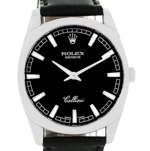 Photo of Rolex Cellini Danaos 18k White Gold Black Baton Dial Mens Watch 4243