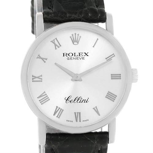 Photo of Rolex Cellini Classic 18K White Gold Silver Dial Black Strap Watch 5115