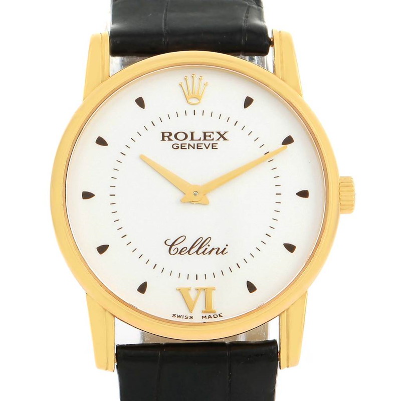 Rolex Cellini Classic 18k Yellow Gold Silver Dial Watch 5116 Box Papers SwissWatchExpo
