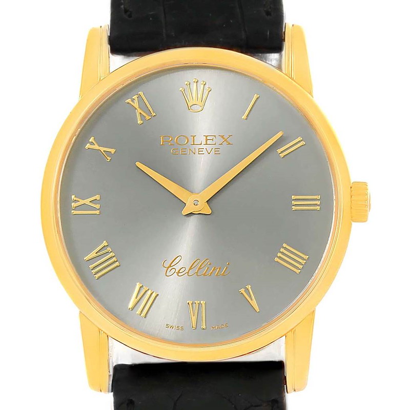 Rolex Cellini Classic 18k Yellow Gold Slate Dial Watch 5116 SwissWatchExpo