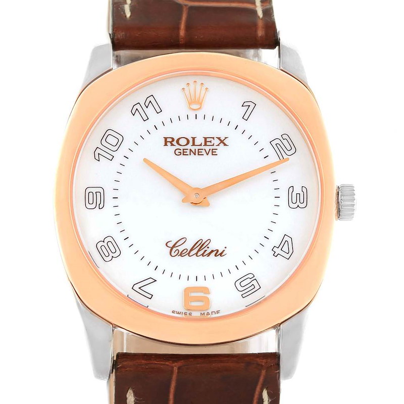 Rolex Cellini Danaos 18k White and Rose Gold Brown Strap Watch 4233 SwissWatchExpo