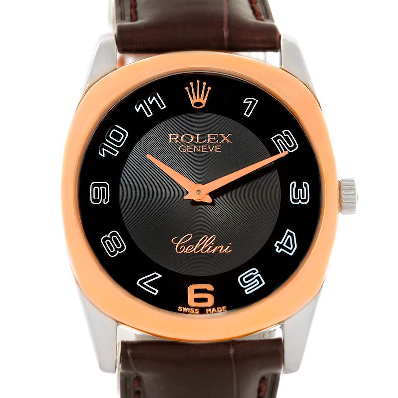 Rolex Cellini Danaos 18k White Rose Gold Black Strap Watch 4233 SwissWatchExpo