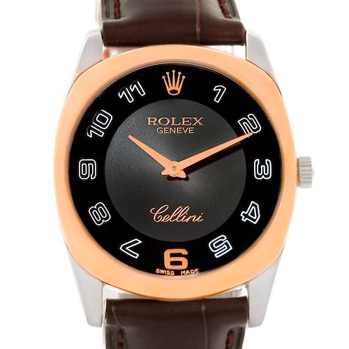 Photo of Rolex Cellini Danaos 18k White Rose Gold Black Strap Watch 4233