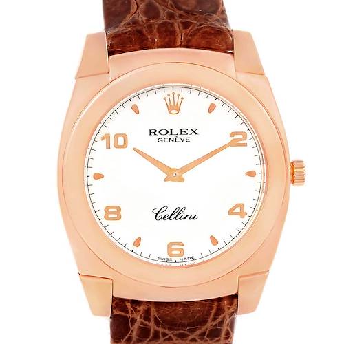 Photo of Rolex Cellini Cestello Rose Gold White Dial Brown Strap Watch 5330