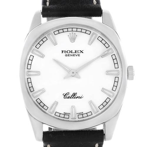 Photo of Rolex Cellini Danaos White Gold White Dial Black Strap Mens Watch 4243