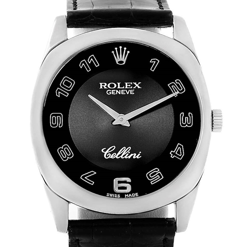 Rolex Cellini Danaos White Gold Black Dial Mens Watch 4233 Box papers SwissWatchExpo