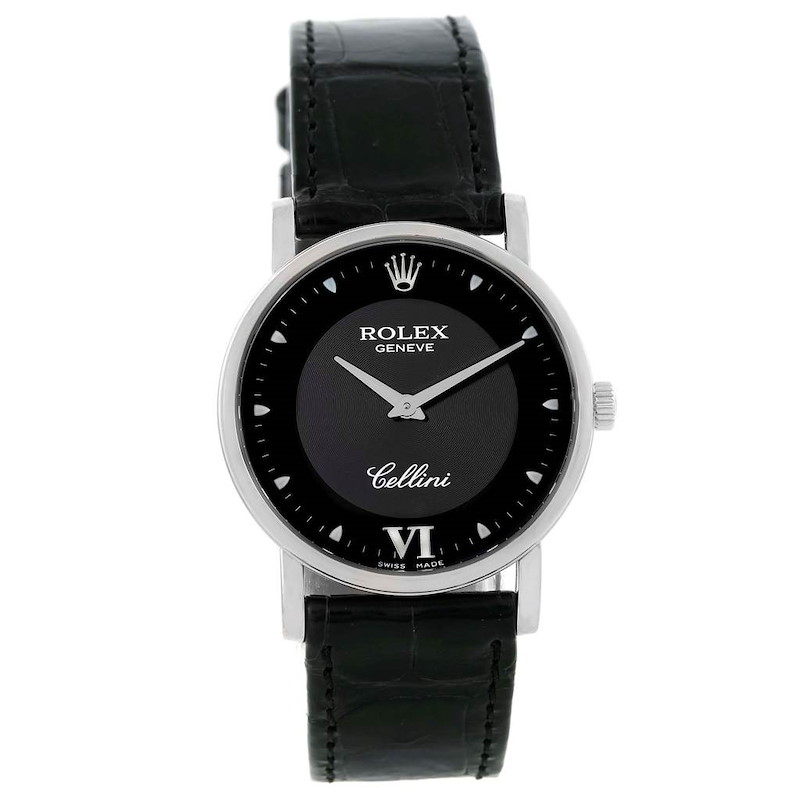 Rolex Cellini Classic 18K White Gold Black Dial Watch 5115 SwissWatchExpo