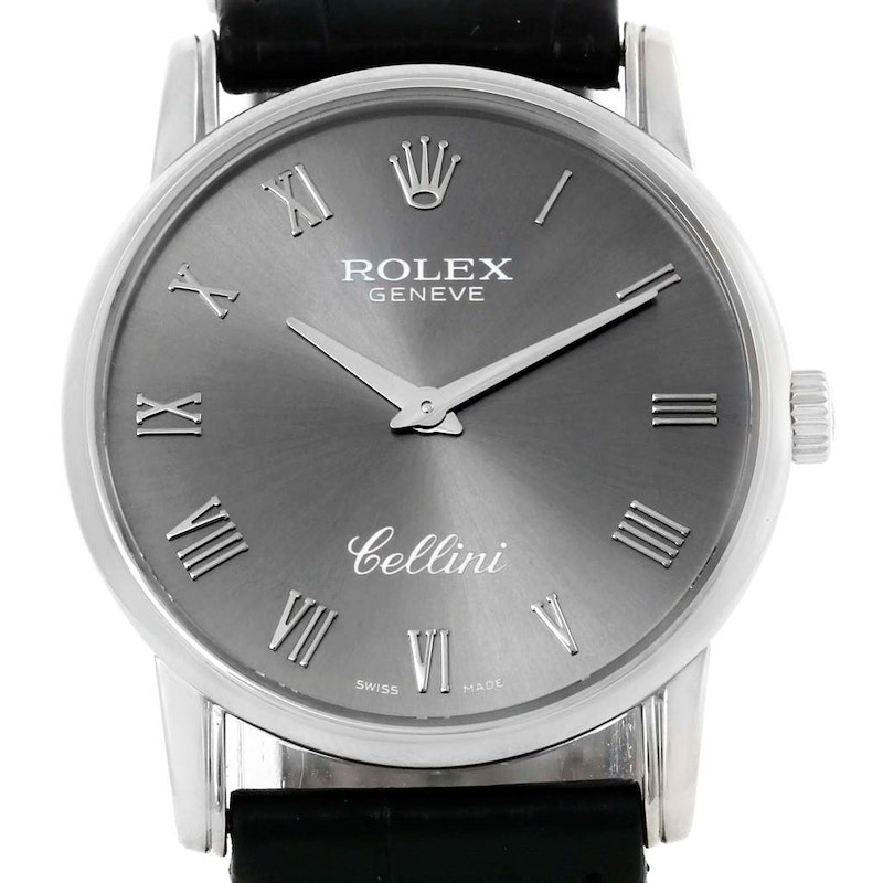 Rolex Cellini Classic 18k White Gold Slate Dial Mens Watch 5116 SwissWatchExpo