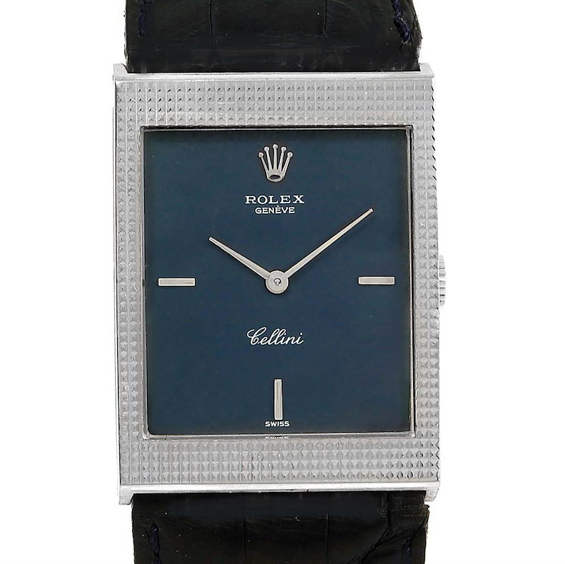 Rolex Cellini 18k White Gold Blue Dial Vintage Mens Watch 4127 SwissWatchExpo