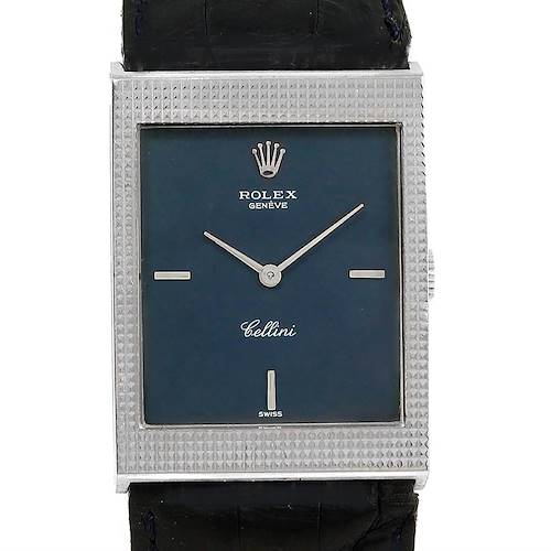 Photo of Rolex Cellini 18k White Gold Blue Dial Vintage Mens Watch 4127