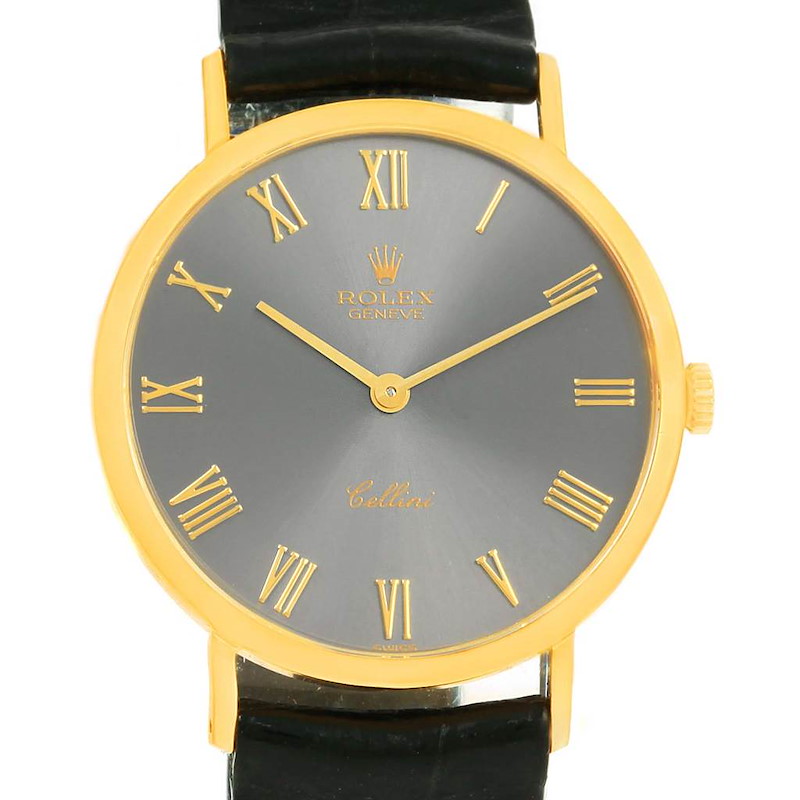 Rolex Cellini Classic 18k Yellow Gold Slate Roman Dial Watch 4112 SwissWatchExpo
