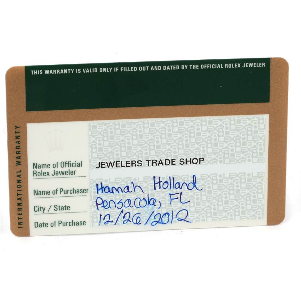 This image shows the international warranty card for the Rolex Cellini 5330 Men's Yellow Gold White Dial 5330 Men's Yellow Gold White Dial model from a front angle.