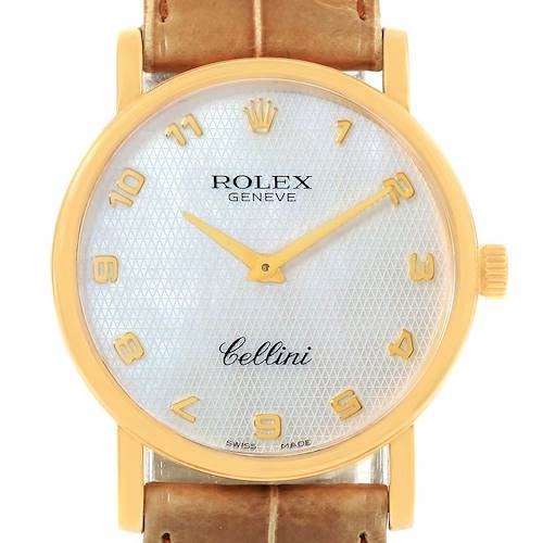 Photo of Rolex Cellini Classic 18K Yellow Gold MOP Dial Brown Strap Watch 5115
