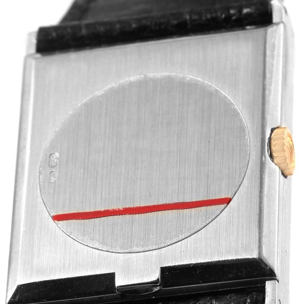 This image shows the side angle of a Rolex Cellini 4127 Men's Yellow Gold Silver Dial 4127 Men's Yellow Gold Silver Dial watch, highlighting the crown and part of the watch case.