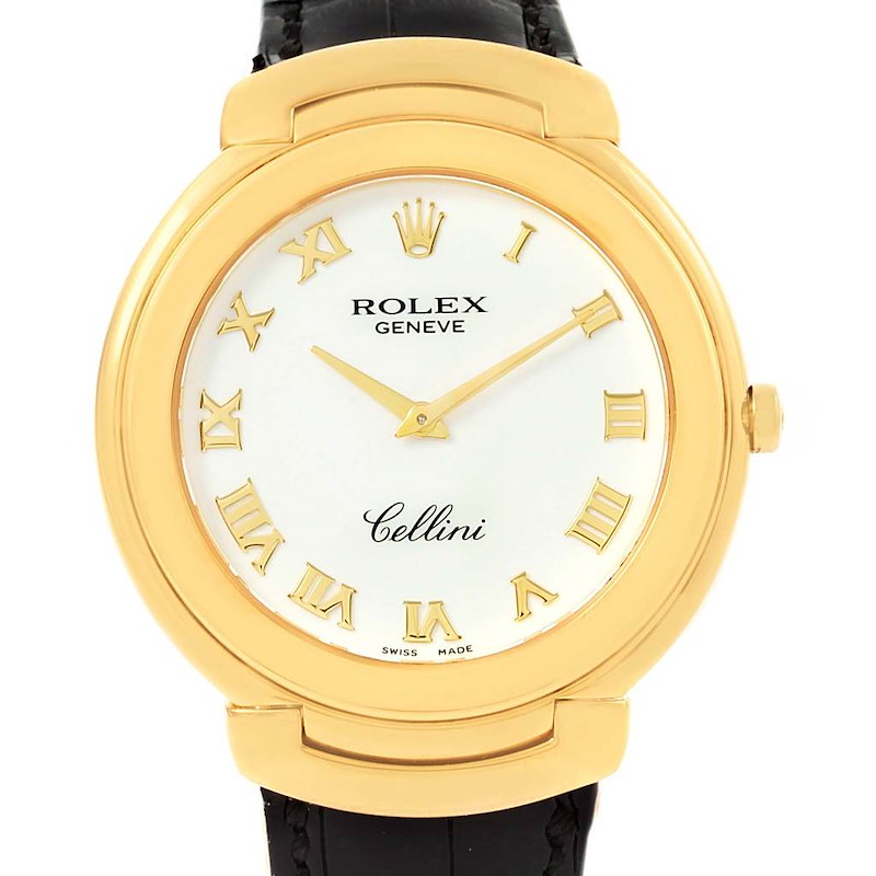 Rolex Cellini 18k Yellow Gold White Roman Dial Mens Watch 6623 SwissWatchExpo