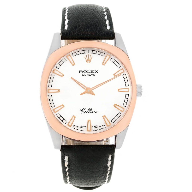 Rolex Cellini Danaos 18k White and Rose Gold Black Strap Watch 4243 Unworn SwissWatchExpo