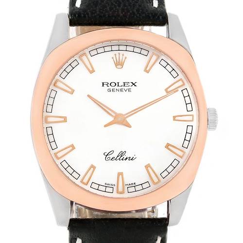 Photo of Rolex Cellini Danaos 18k White and Rose Gold Black Strap Watch 4243 Unworn