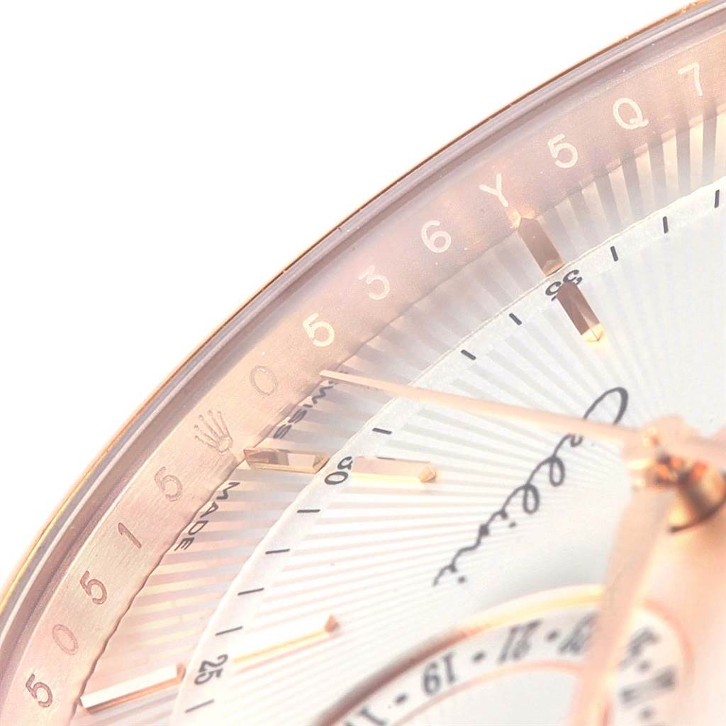 The image shows a close-up of the upper left section of the Rolex Cellini 50515 Men's Rose Gold Silver Dial 50515 Men's Rose Gold Silver Dial watch dial, highlighting the hour markers and part of the brand logo.
