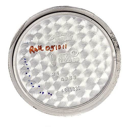 This image shows the inside case back of a Rolex Cellini 4233 White Gold Black Dial 4233 White Gold Black Dial watch, revealing reference numbers and hallmarks.