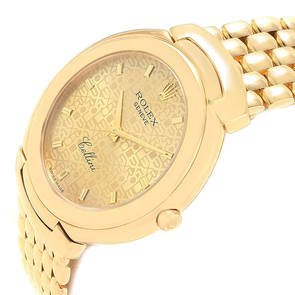 The image shows a side angle of the Rolex Cellini 6623 Men's Yellow Gold Champagne Dial 6623 Men's Yellow Gold Champagne Dial watch, highlighting the face, crown, and partial bracelet.