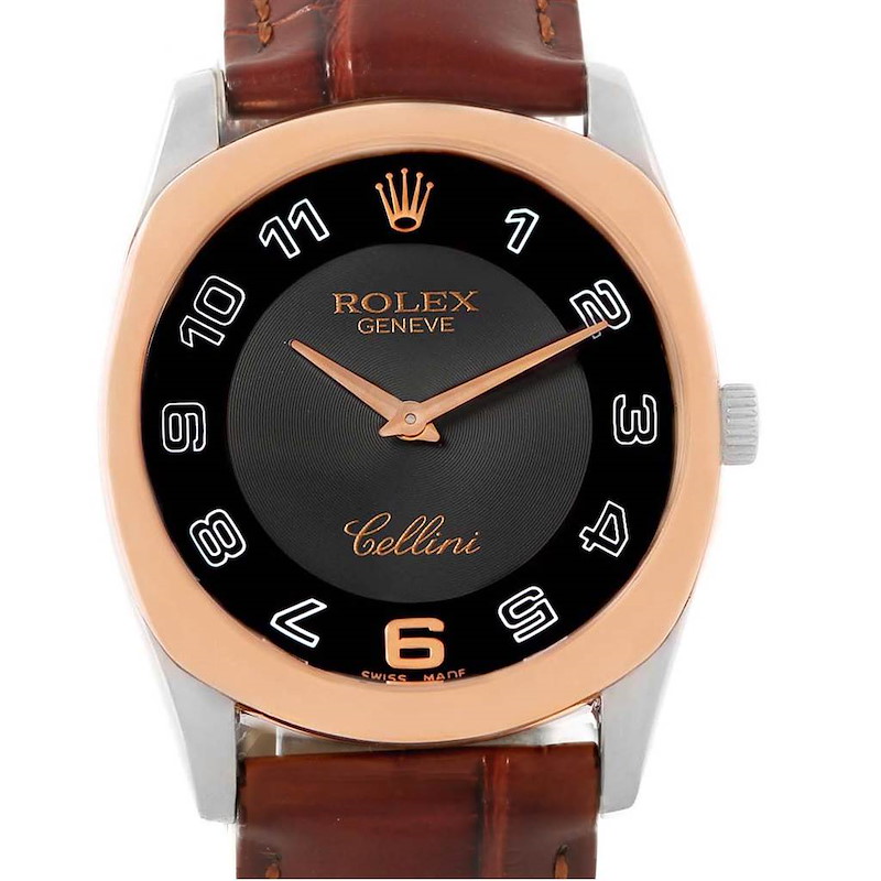 Rolex Cellini Danaos 18K White Rose Gold Black Dial Mens Watch 4233 SwissWatchExpo