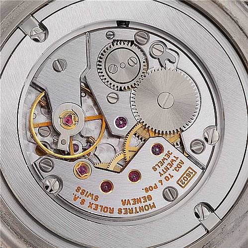 The image shows the inner mechanical movement of a Rolex Cellini 4233 White Gold Black Dial 4233 White Gold Black Dial watch, seen from a back case angle.