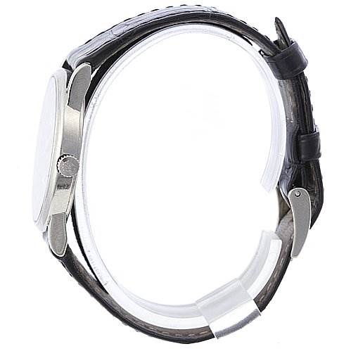 This image shows a side profile of a Rolex Cellini 5116/9 White Gold Black Dial 5116/9 White Gold Black Dial watch, displaying its case, crown, and strap.