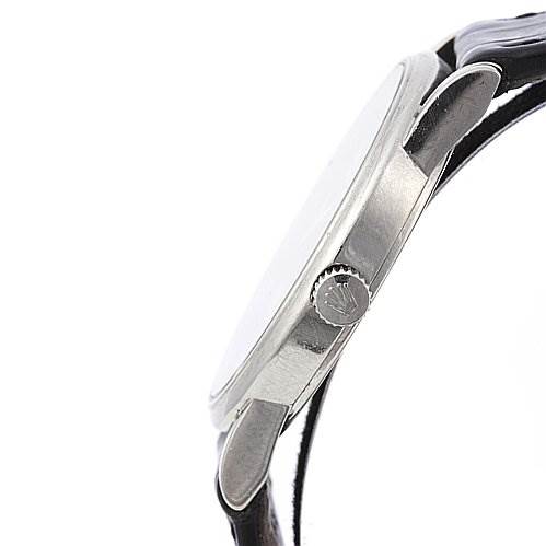 The image shows a side view of the Rolex Cellini 5116/9 White Gold Black Dial 5116/9 White Gold Black Dial model, highlighting the crown, case, and strap connection.