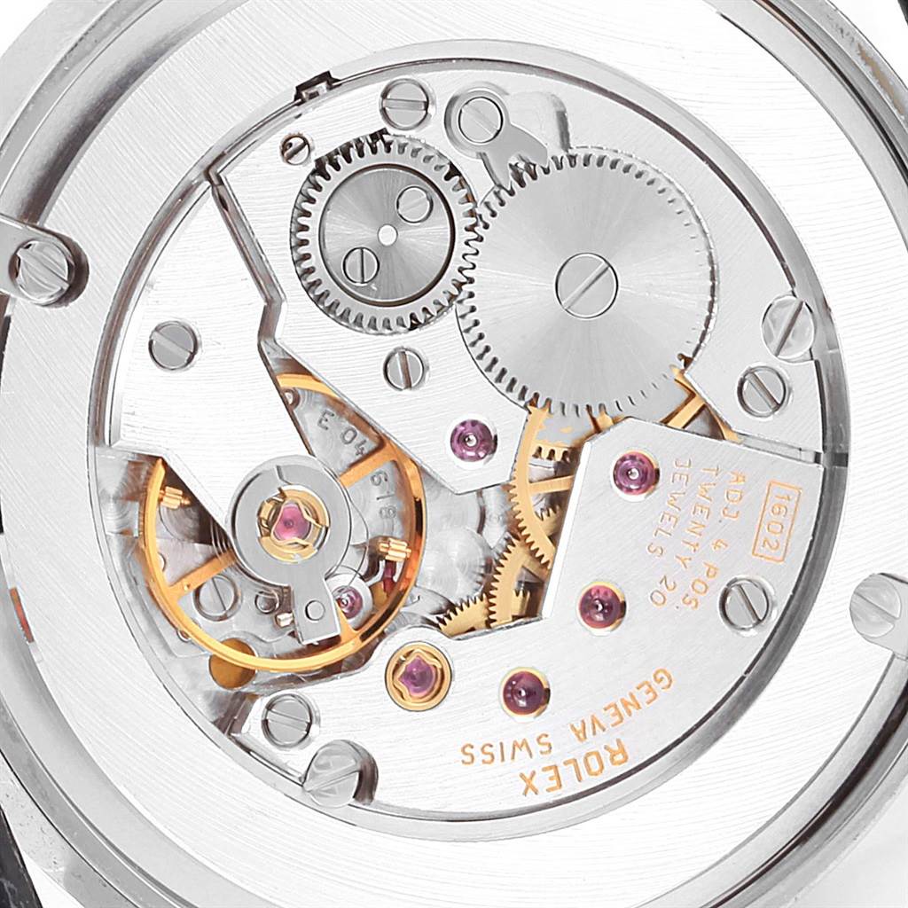 The image shows the internal mechanical movement of a Rolex Cellini 5116 Men's White Gold Brown Dial 5116 Men's White Gold Brown Dial watch at a close-up angle.