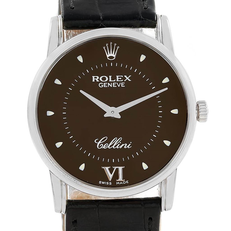 Rolex Cellini Classic White Gold Brown Dial Watch 5116 Box Card SwissWatchExpo