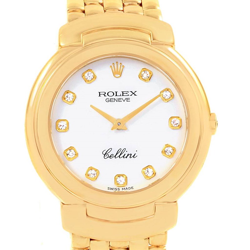 Rolex Cellini 18k Yellow Gold White Diamond Dial Ladies Watch 6622 SwissWatchExpo