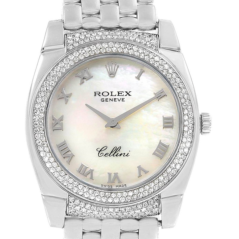 Rolex Cellini Cestello 18K White Gold MOP Diamond Ladies Watch 6321 SwissWatchExpo