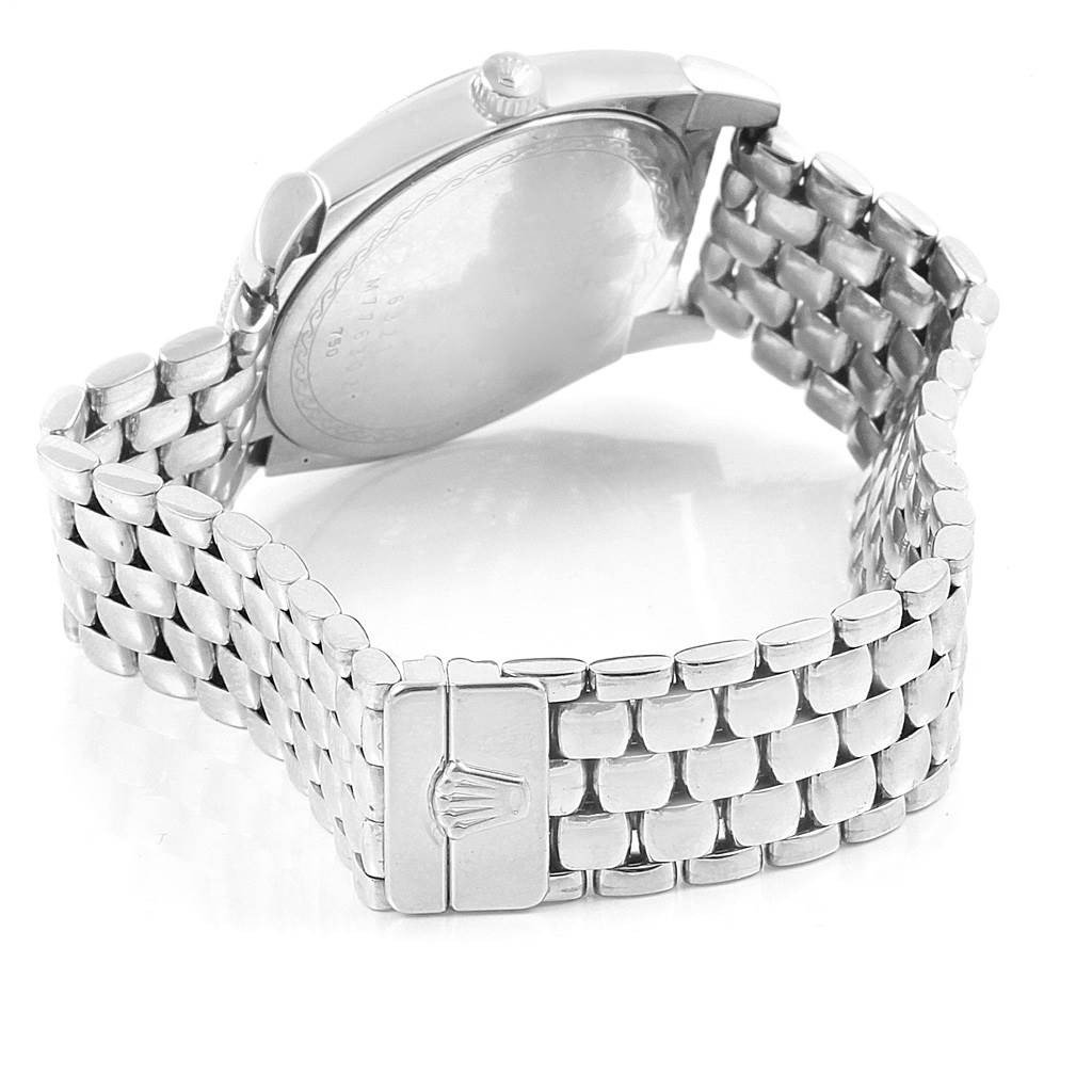 The image shows the back case and bracelet of the Rolex Cellini 6321 Women's White Gold Mother of Pearl Dial 6321 Women's White Gold Mother of Pearl Dial watch from a rear angle.