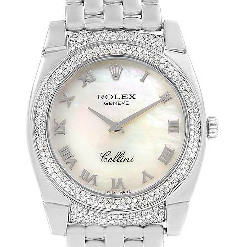 Photo of Rolex Cellini Cestello 18K White Gold MOP Diamond Ladies Watch 6321