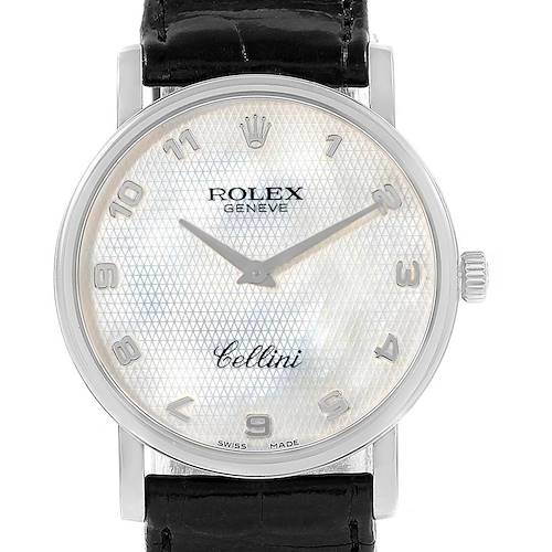 Photo of Rolex Cellini Classic White Gold MOP Dial Black Strap Watch 5115 Unworn