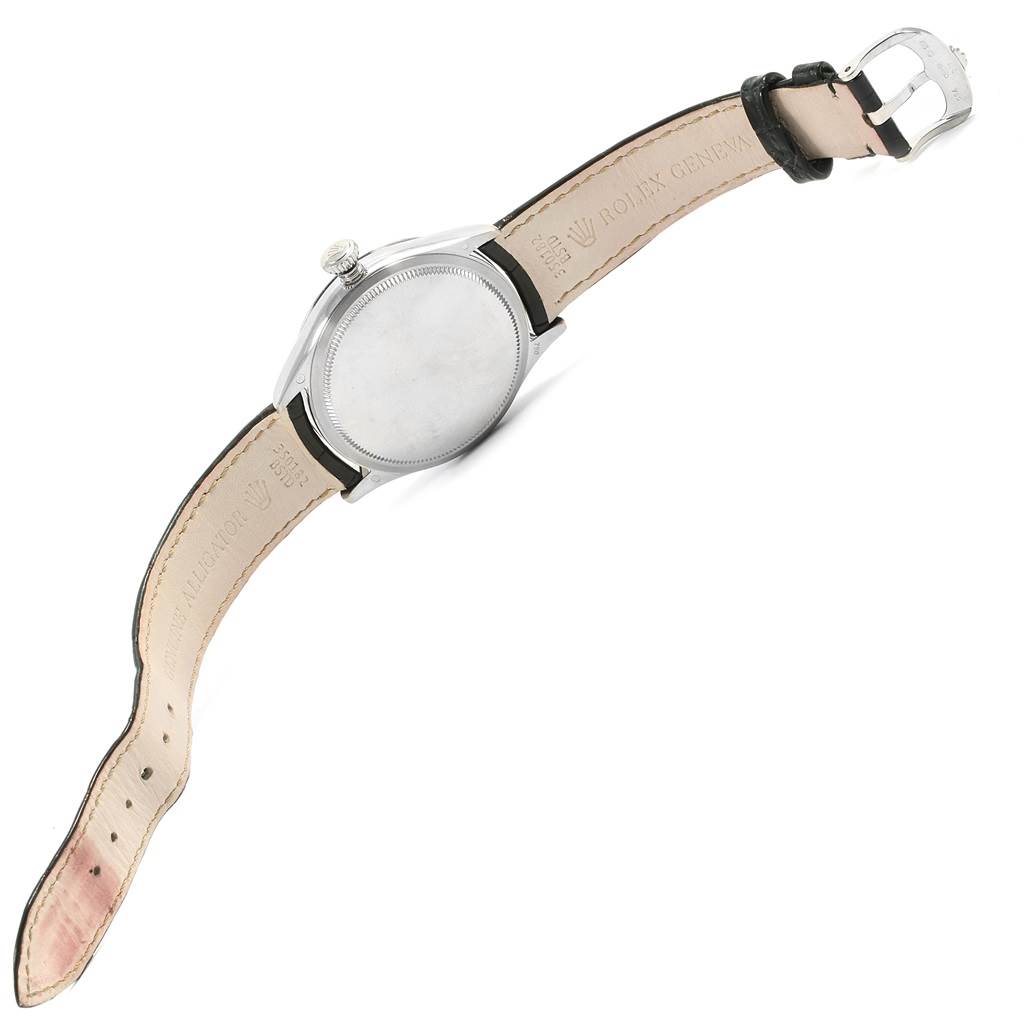 The image shows the back and strap of a Rolex Cellini 50509 Men
s White Gold White Dial 50509 Men
s White Gold White Dial watch, viewed from a slightly oblique angle.