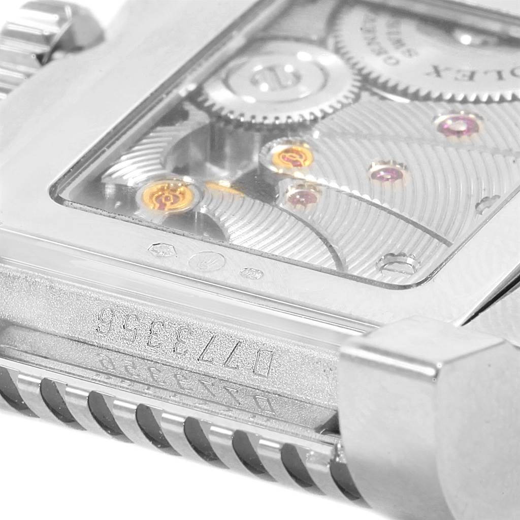 This is a close-up view of the back of a Rolex Cellini 5441 Men
s White Gold Silver Dial 5441 Men
s White Gold Silver Dial watch, showing the movement and serial number.