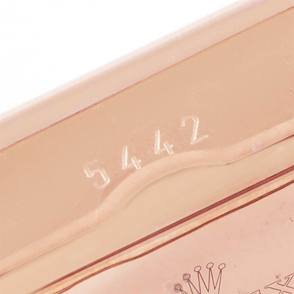 The image shows a close-up of the back case of a Rolex Cellini 5442/5 Men's Rose Gold Black Dial 5442/5 Men's Rose Gold Black Dial watch, highlighting the numbers "5442" and a partial Rolex crown logo.