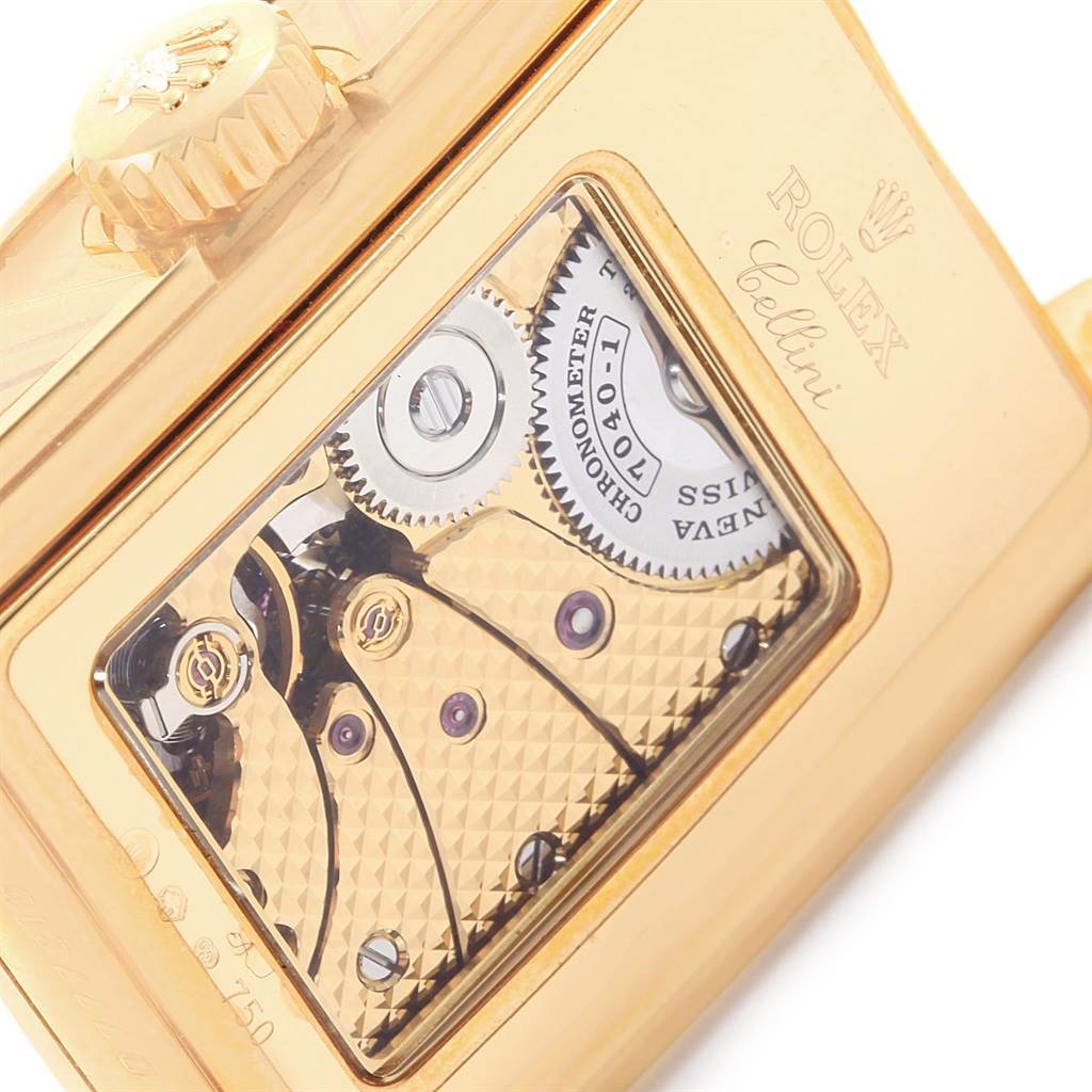The image shows a close-up of the movement and crown of a Rolex Cellini 5440/8 Men's Yellow Gold Champagne Dial 5440/8 Men's Yellow Gold Champagne Dial watch in gold.