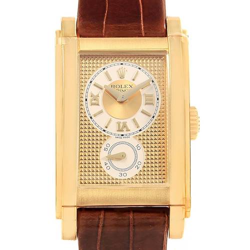 Photo of Rolex Cellini Prince Yellow Gold Brown Strap Mens Watch 5440 Unworn