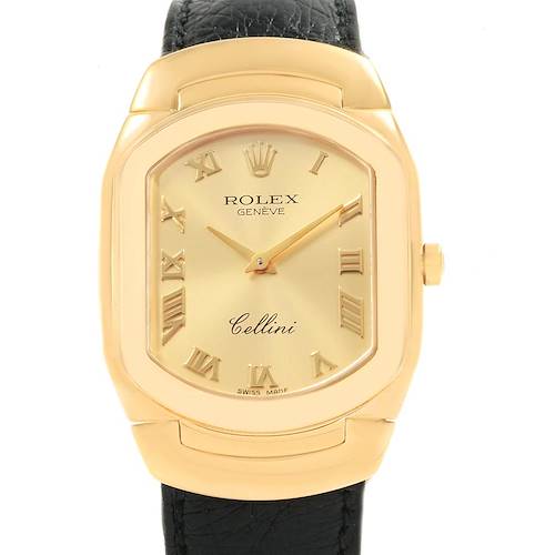 Photo of Rolex Cellini 18k Yellow Gold Black Strap Mens Watch 6633