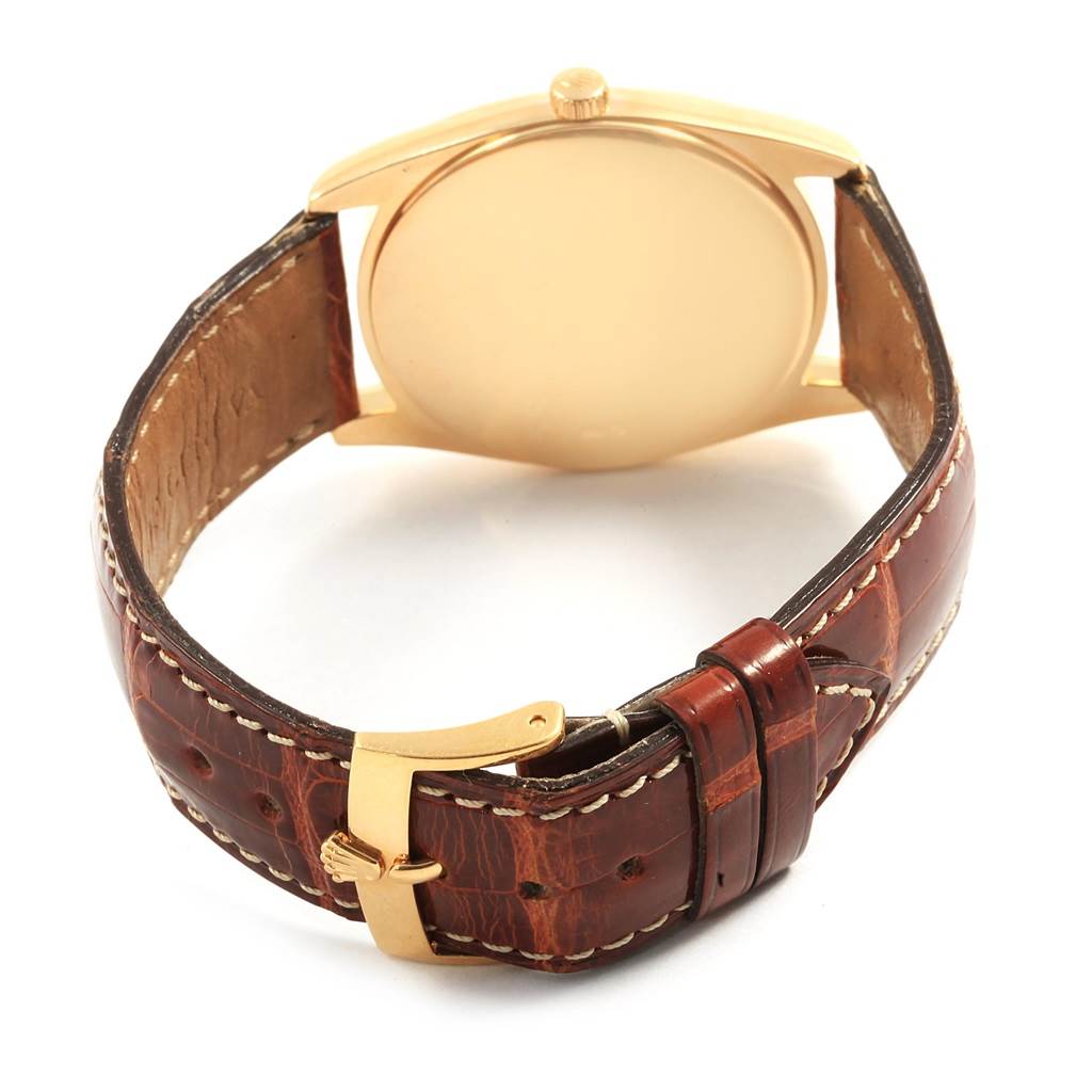 The image shows the back of a Rolex Cellini 4233 Men's Stainless Steel White Dial 4233 Men's Stainless Steel White Dial watch at an angle, highlighting the strap and clasp.