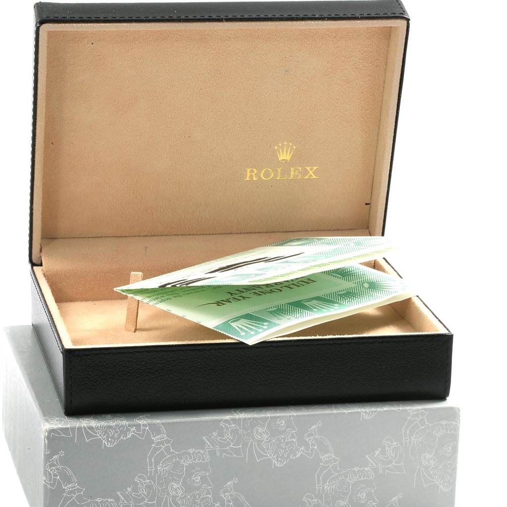 The image shows an open Rolex Cellini 4233 Men's Stainless Steel White Dial 4233 Men's Stainless Steel White Dial watch box containing warranty papers.