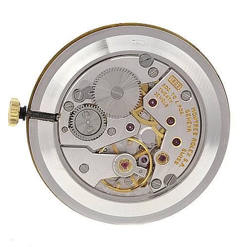 This image shows the internal mechanical movement of a Rolex Cellini 5112 Men's Yellow Gold White Dial 5112 Men's Yellow Gold White Dial watch, viewed from the back.
