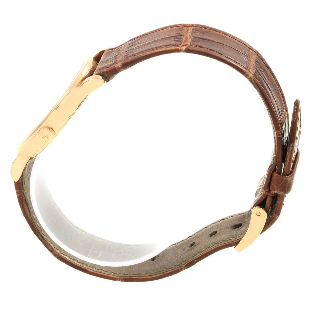 The image displays a side view of the strap and clasp of a Rolex Cellini 5115 Men's Beige Dial 5115 Men's Beige Dial watch.