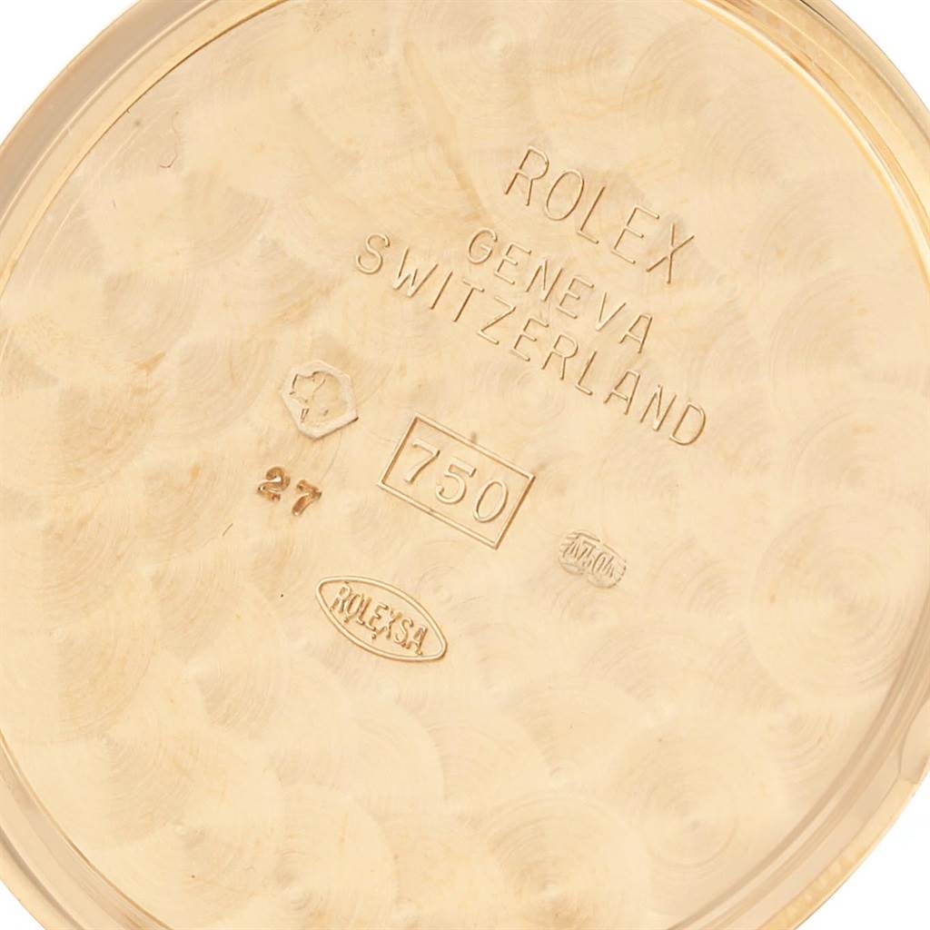 This image shows the inside case back of a Rolex Cellini 5115 Men's Beige Dial 5115 Men's Beige Dial watch, displaying its engraved markings.