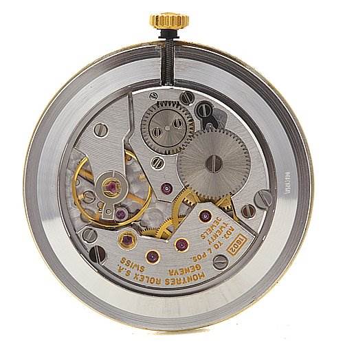 This image shows the internal mechanism of a Rolex Cellini 4112 Men's Yellow Gold Champagne Dial 4112 Men's Yellow Gold Champagne Dial watch, viewed from the back.